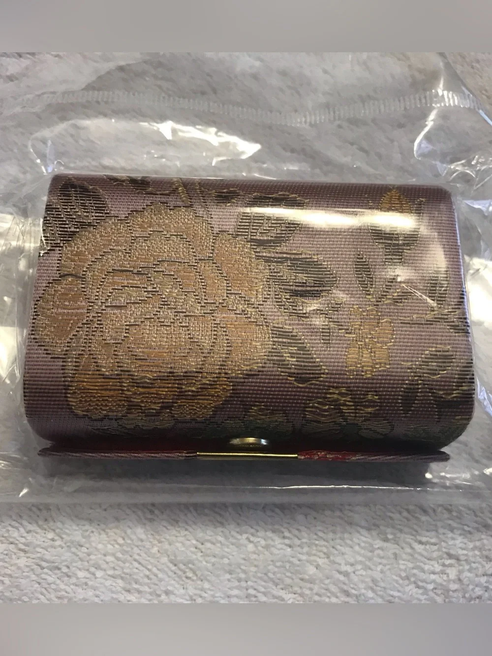 Oriental Brocade Lipstick Case / Holder with Mirror Holds 2 Lipsticks